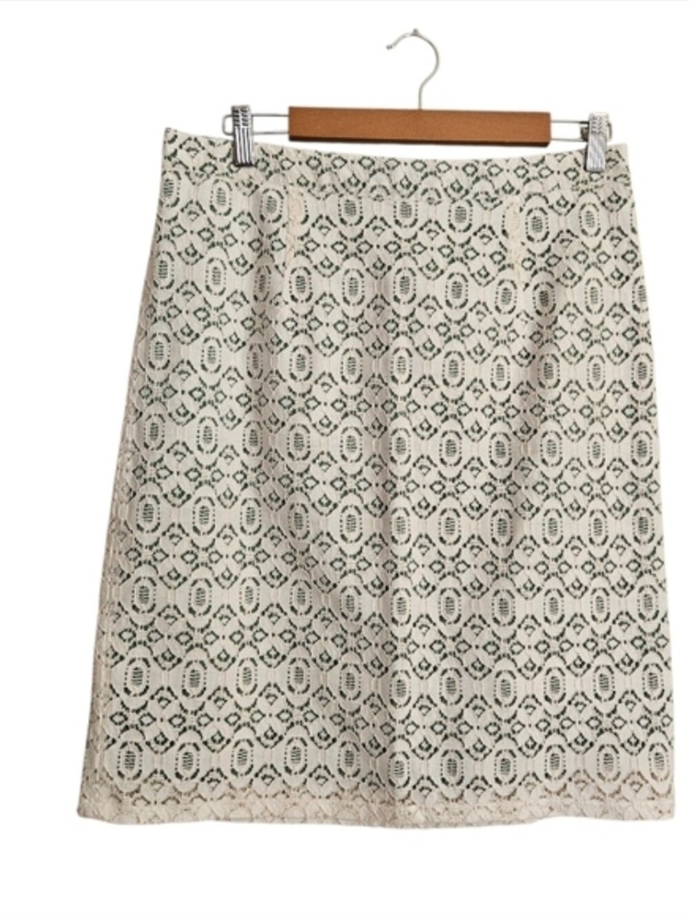 Anthrogologie Edme & Esyllte Aine Lace Skirt Ivory Lace Over Green Sz 12 Y2K